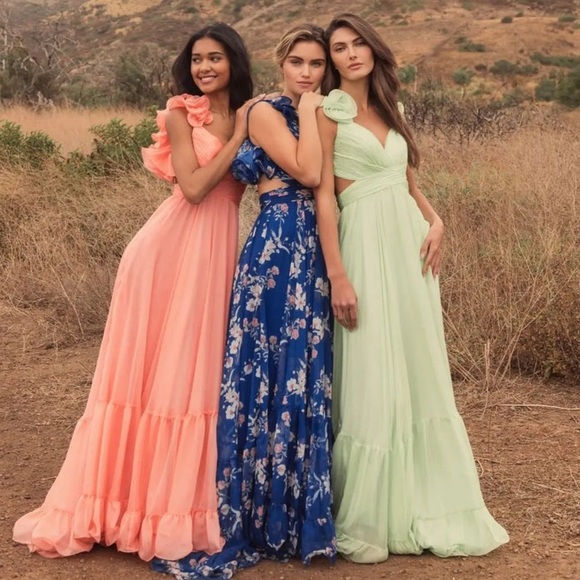 NWT Mac Duggal Ruffle tiered Cut-Out Chiffon Gown - Mint green - 67911 - Sz 8 - Picture 6 of 10